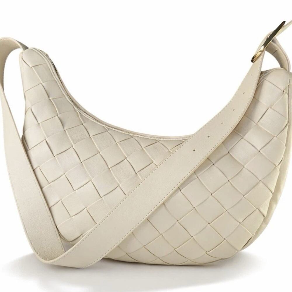 Rachel Zoe Woven Hobo Shoulder Bag Cream Ivory Faux Leather Bottega Style Purse